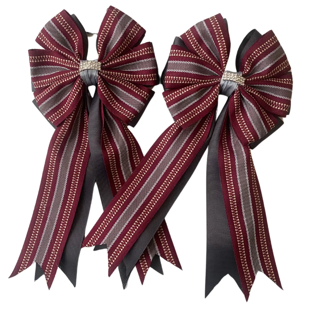 💚 Show Bows: Hampton Stripe: Merlot/Charcoal