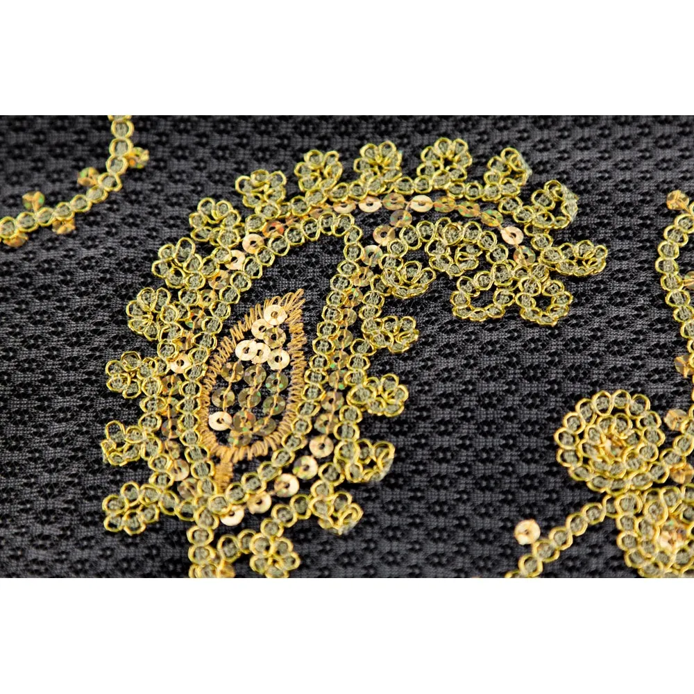10 yards Paisley Sequin Sheer Fabric Roll - Gold
