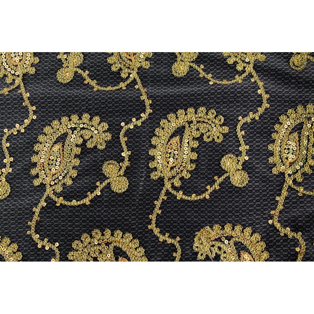 10 yards Paisley Sequin Sheer Fabric Roll - Gold