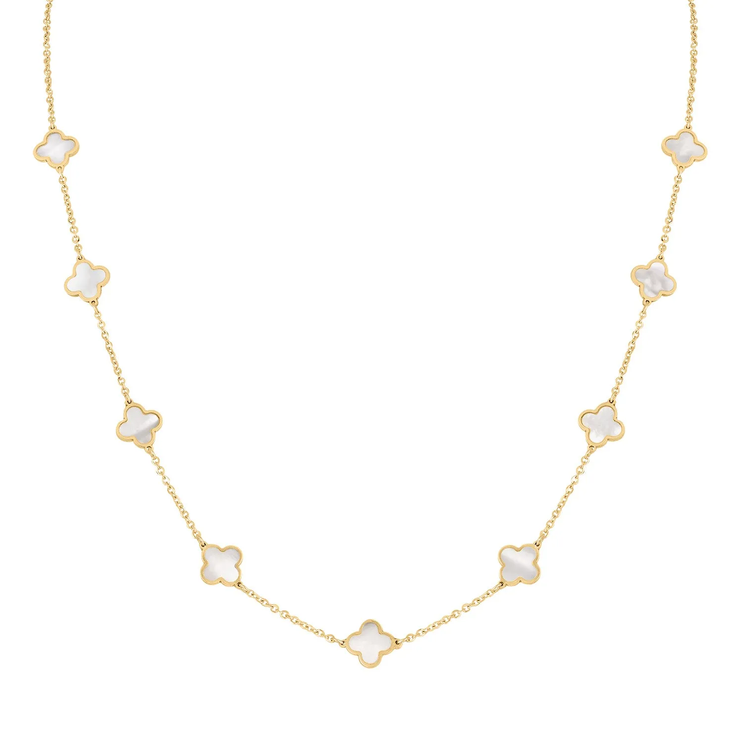 14KT GOLD MOTHER OF PEARL SMALL CLOVER NECKLACE