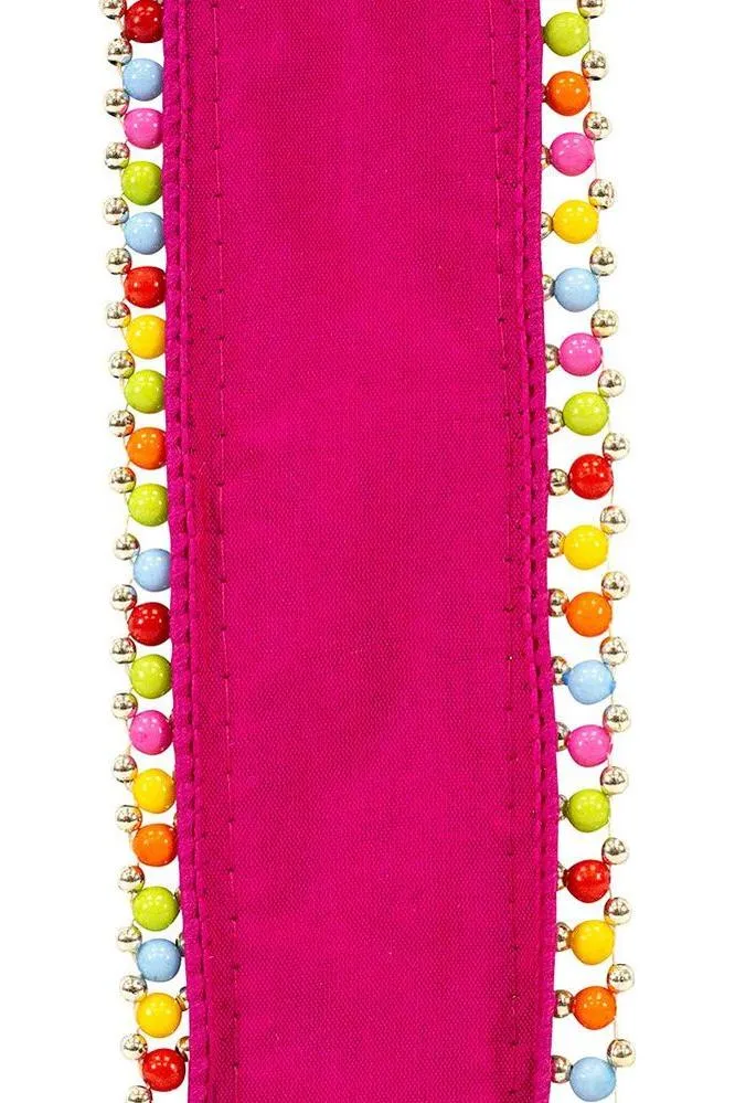 1.5" Beaded Candy Edge Ribbon: Fuchsia (5 Yards)