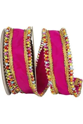 1.5" Beaded Candy Edge Ribbon: Fuchsia (5 Yards)