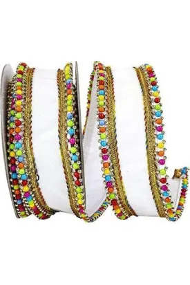 1.5" Beaded Candy Edge Ribbon: White (5 Yards)