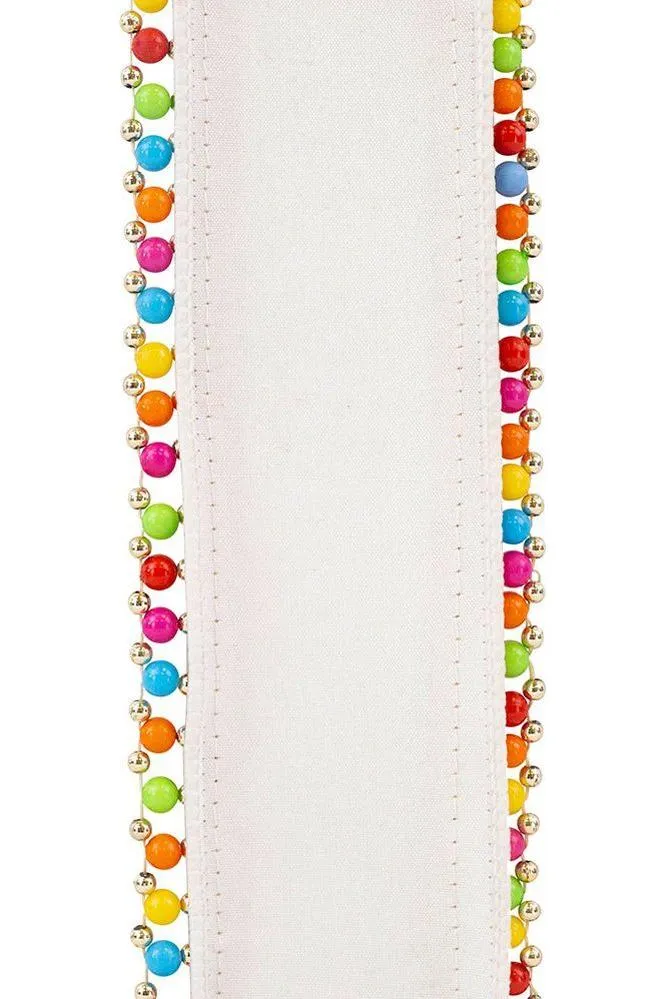 1.5" Beaded Candy Edge Ribbon: White (5 Yards)