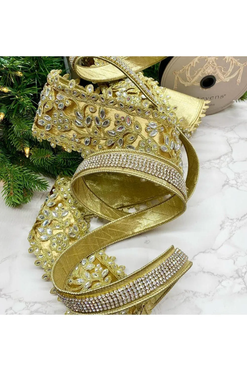 1.5" Metallic Dupion Duchess Jewel Ribbon: Gold (5 Yards)