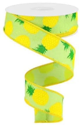 1.5" Pineapple Print Ribbon: Green - 10yds