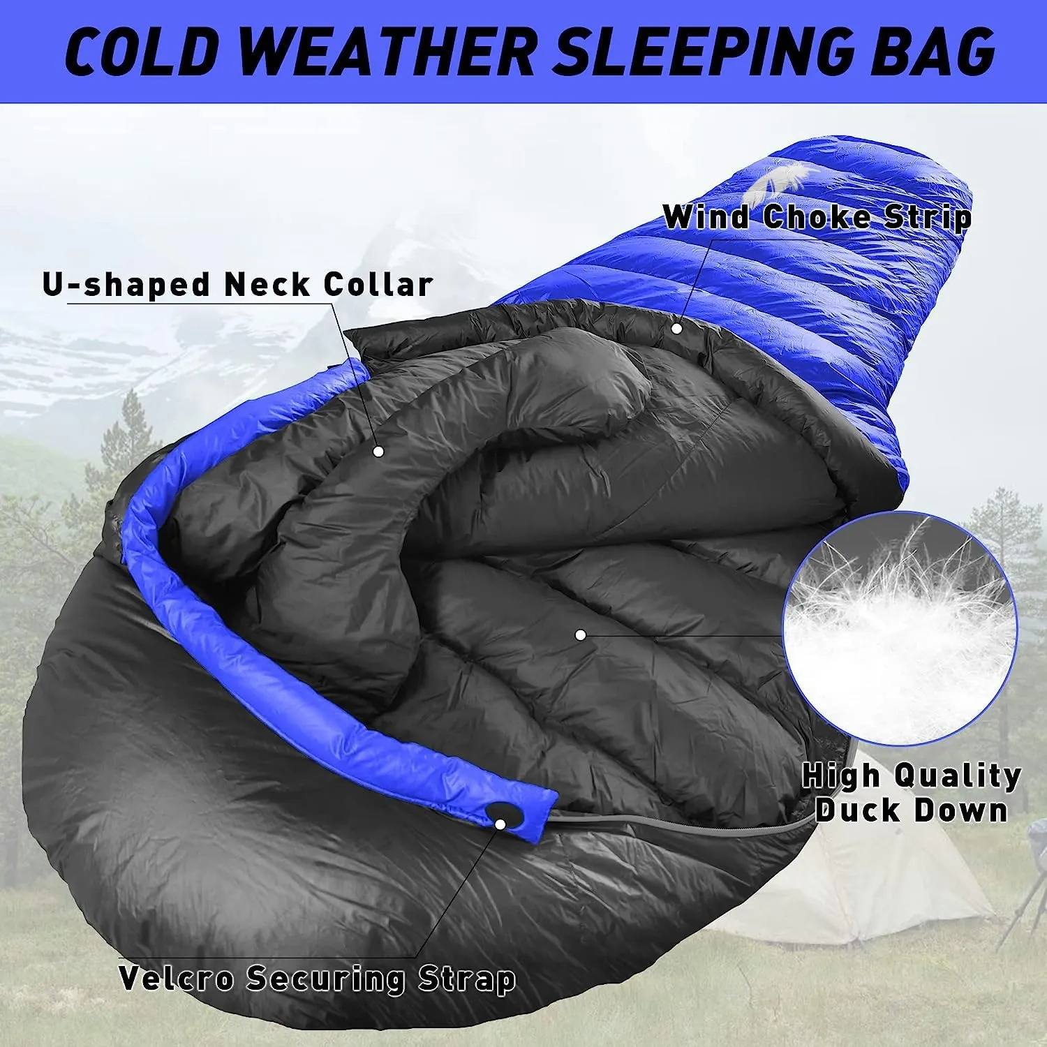 32/15 Degree F Down Sleeping Bag, 550/650 Down Fill Power Cold-Weather Mummy Sleeping Bag for Adults, Ultralight 4 Season Camping, Hiking, Backpacking