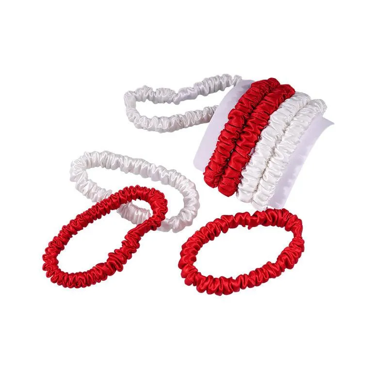 4 Pack Mini Silk Scrunchies - Red & White - dropshipping