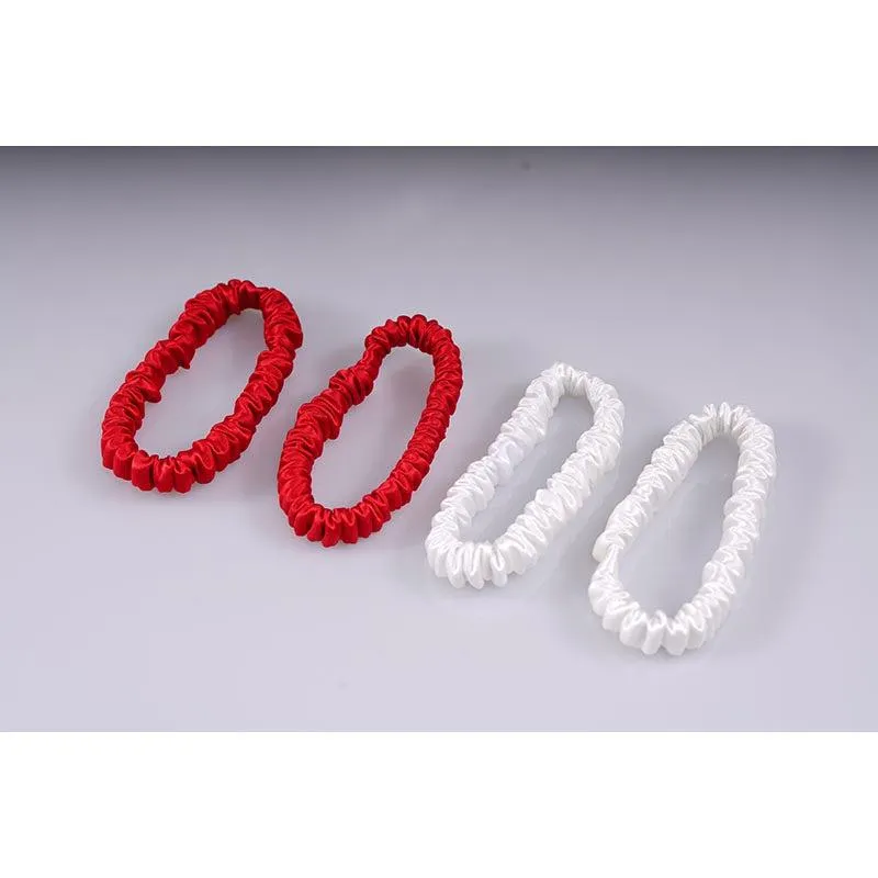 4 Pack Mini Silk Scrunchies - Red & White - dropshipping