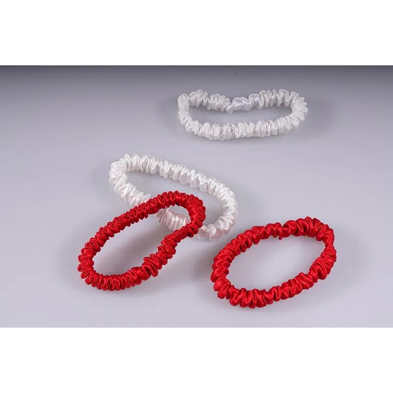 4 Pack Mini Silk Scrunchies - Red & White - dropshipping