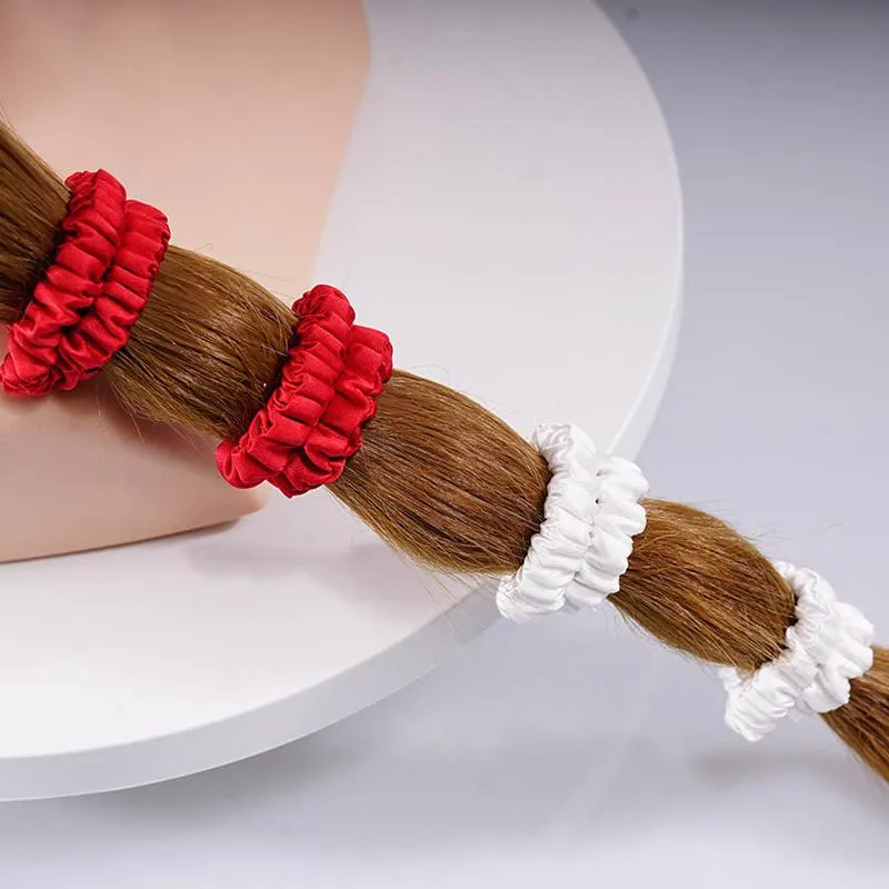 4 Pack Mini Silk Scrunchies - Red & White - dropshipping