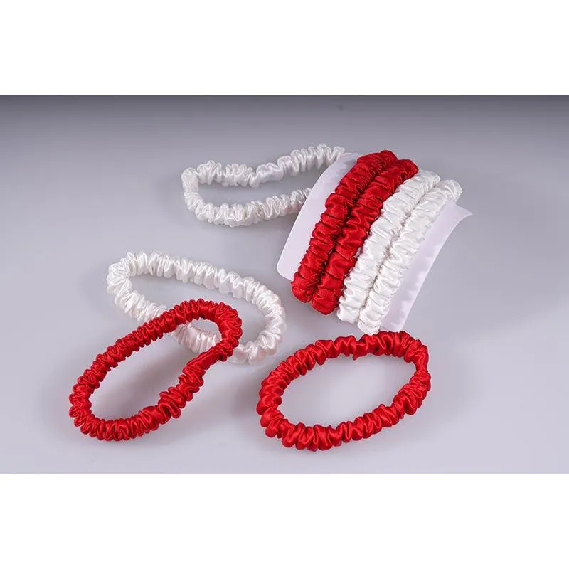 4 Pack Mini Silk Scrunchies - Red & White - dropshipping