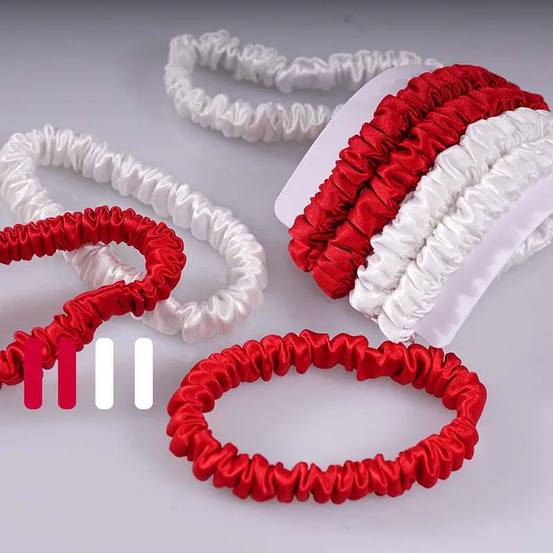4 Pack Mini Silk Scrunchies - Red & White - dropshipping