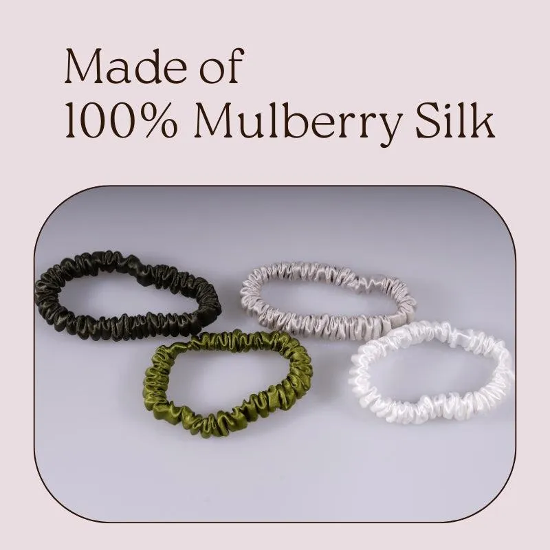 4 Pack Skinny Silk Scrunchies - Army Green - dropshipping