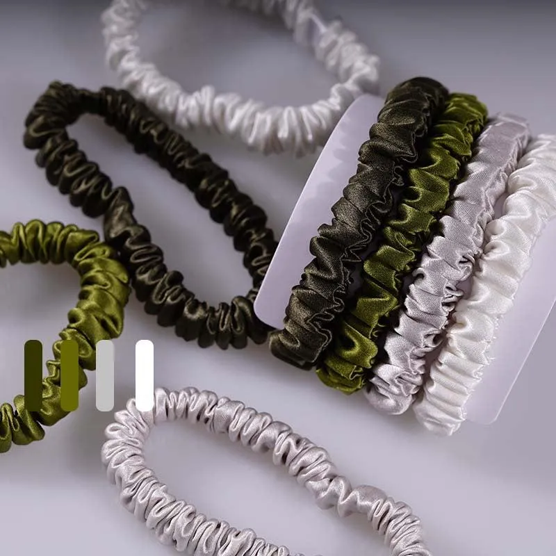4 Pack Skinny Silk Scrunchies - Army Green - dropshipping