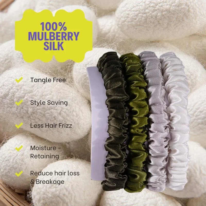 4 Pack Skinny Silk Scrunchies - Army Green - dropshipping