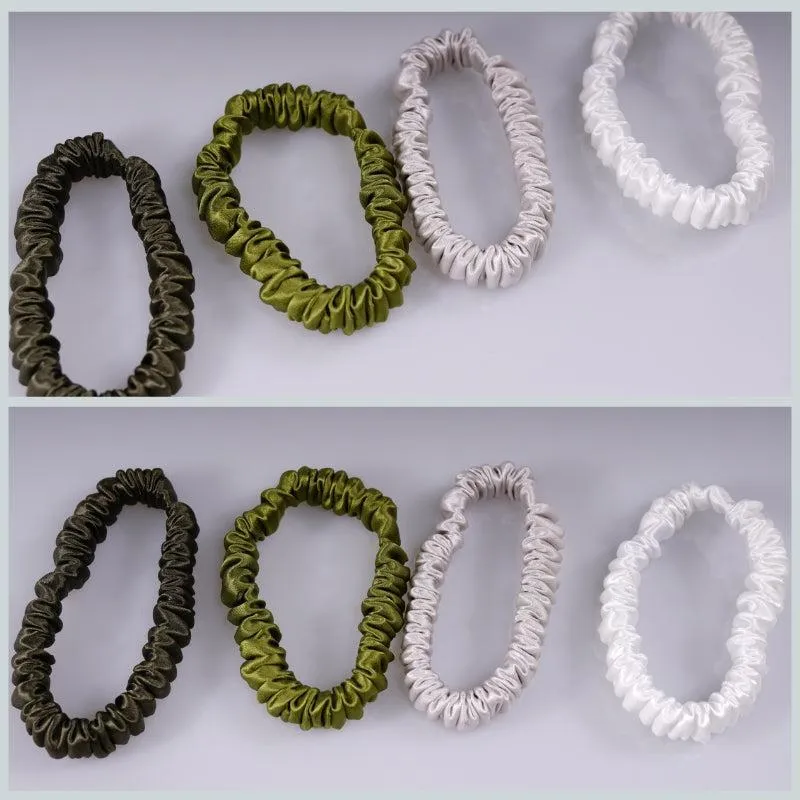 4 Pack Skinny Silk Scrunchies - Army Green - dropshipping