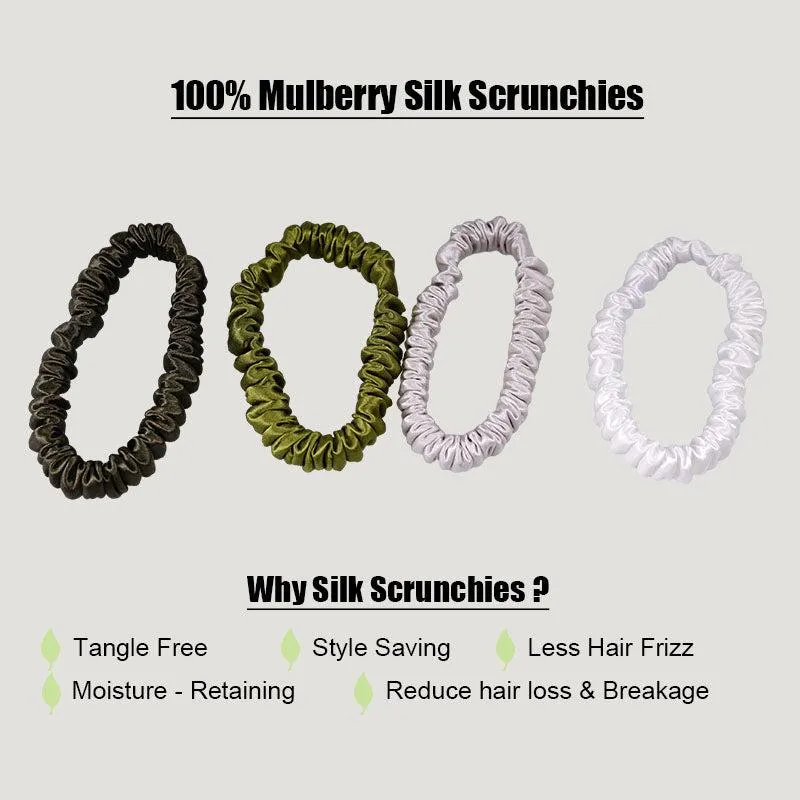 4 Pack Skinny Silk Scrunchies - Army Green - dropshipping