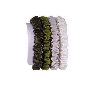 4 Pack Skinny Silk Scrunchies - Army Green - dropshipping
