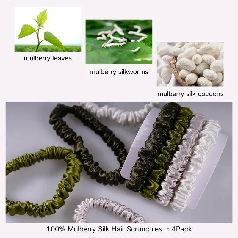 4 Pack Skinny Silk Scrunchies - Army Green - dropshipping