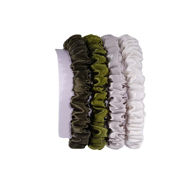 4 Pack Skinny Silk Scrunchies - Army Green - dropshipping