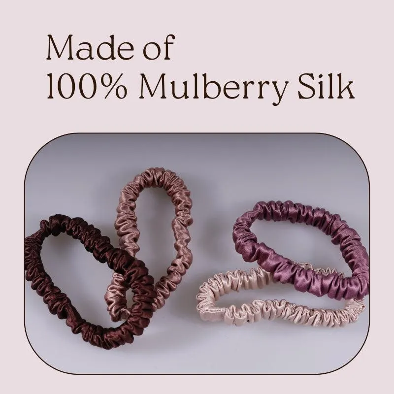 4 Pack Skinny Silk Scrunchies - Brownish - dropshipping
