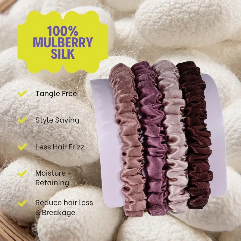 4 Pack Skinny Silk Scrunchies - Brownish - dropshipping