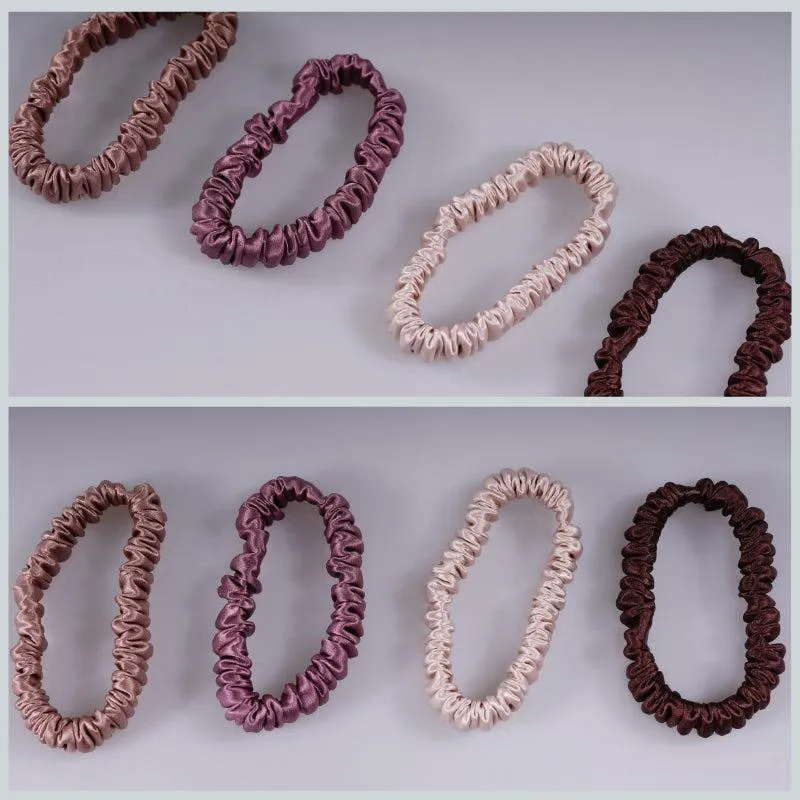 4 Pack Skinny Silk Scrunchies - Brownish - dropshipping