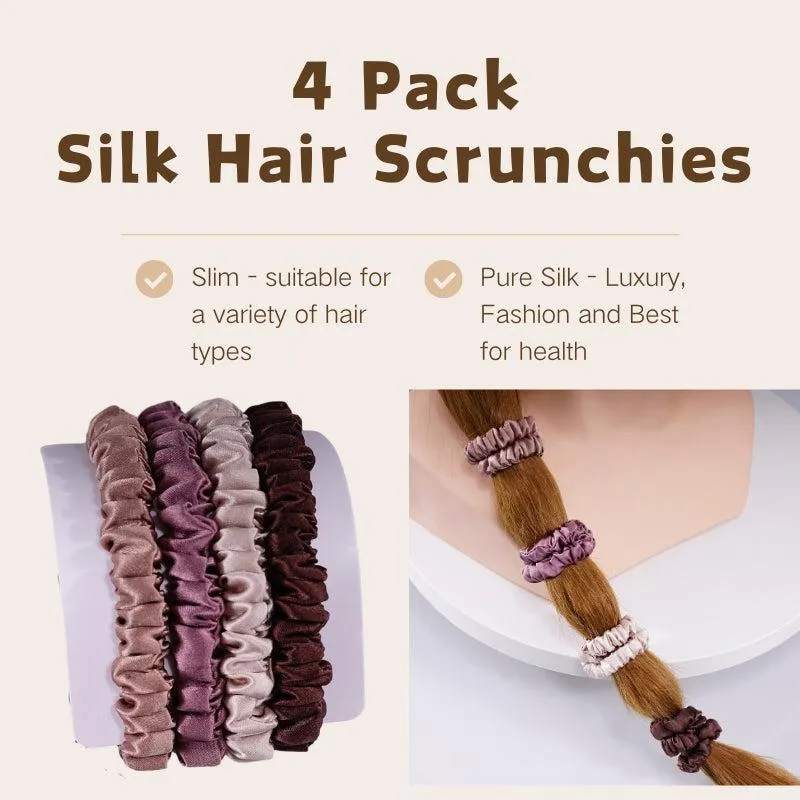 4 Pack Skinny Silk Scrunchies - Brownish - dropshipping