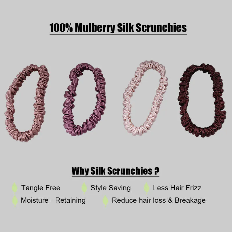 4 Pack Skinny Silk Scrunchies - Brownish - dropshipping