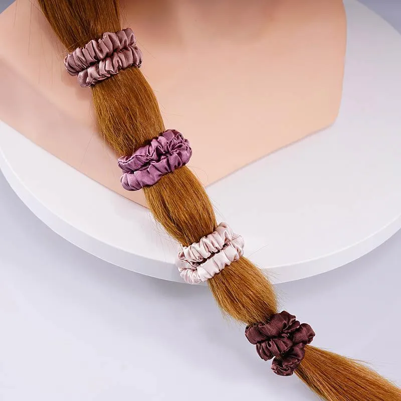4 Pack Skinny Silk Scrunchies - Brownish - dropshipping