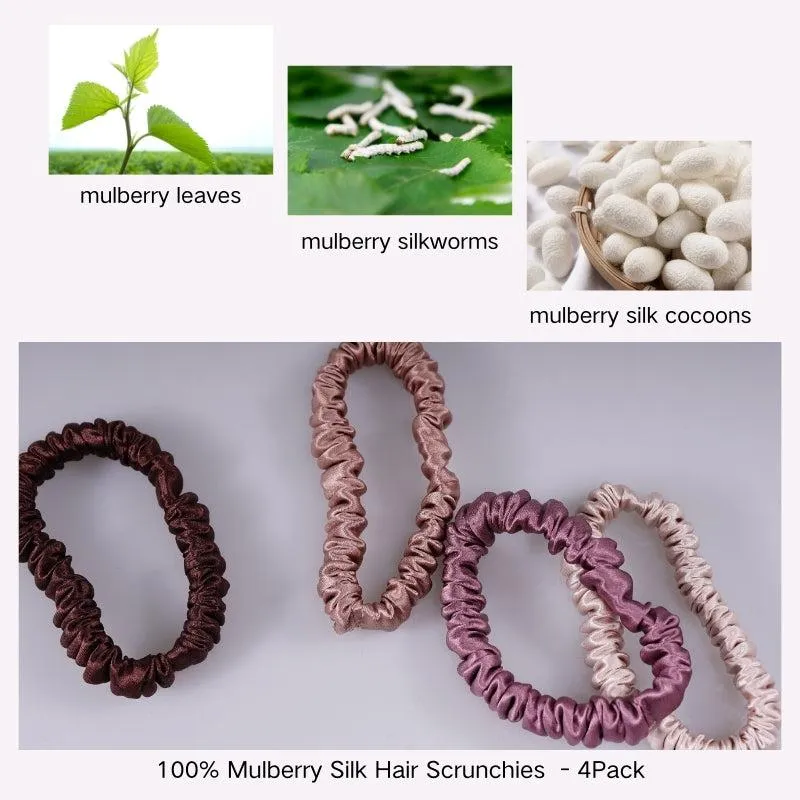 4 Pack Skinny Silk Scrunchies - Brownish - dropshipping