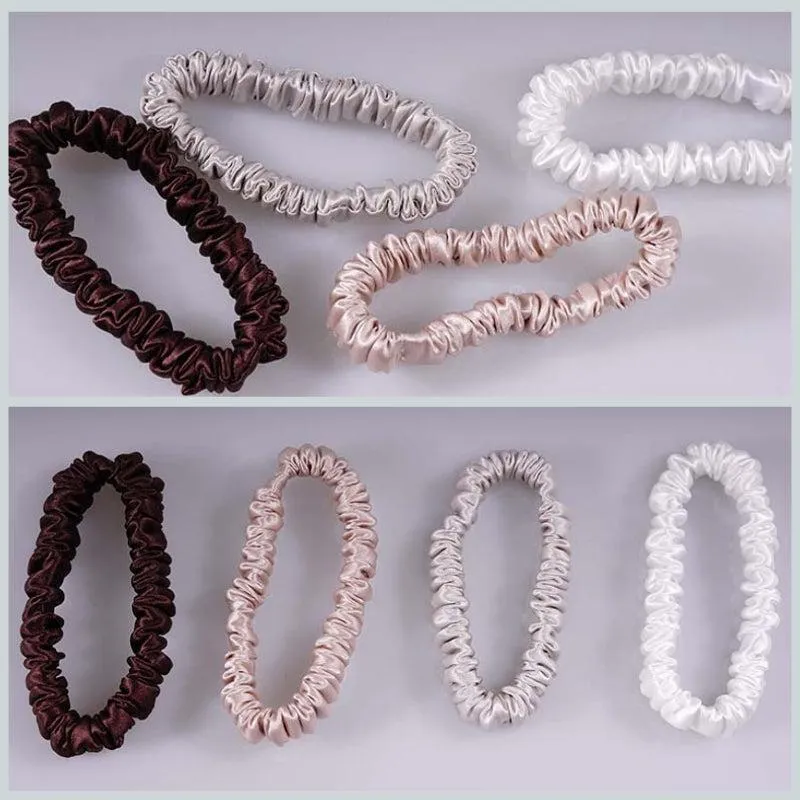 4 Pack Skinny Silk Scrunchies - Natural - dropshipping