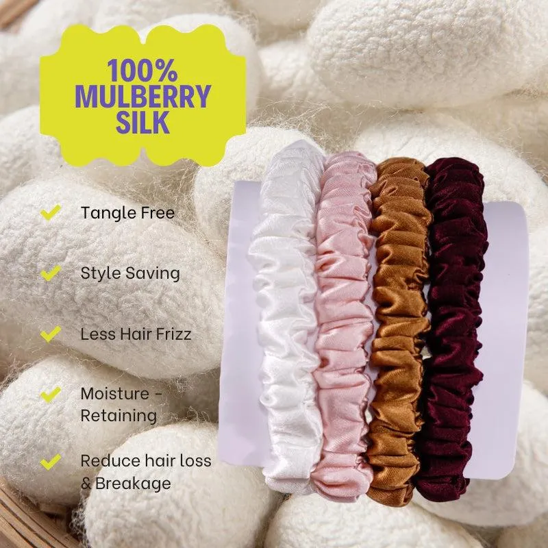 4 Pack Skinny Silk Scrunchies - Vivid - dropshipping
