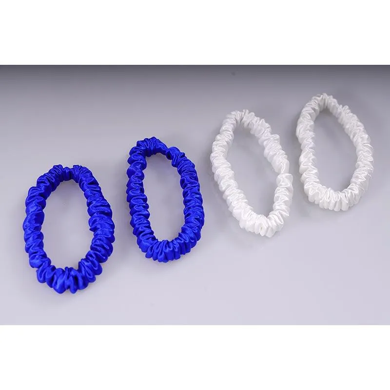 4 Pack Skinny Silk Scrunchies - White & Diamond - dropshipping