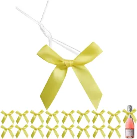 60 PCS 3 Inch Yellow Twist Tie Bows for Treat Bags, Twist Ties with Bows, Satin Twist Tie Bows for Cake Pop, Pretied Bows with Twist Ties, Bow Ties for Gift Bags, Cookie Bags, Popcorn Bags