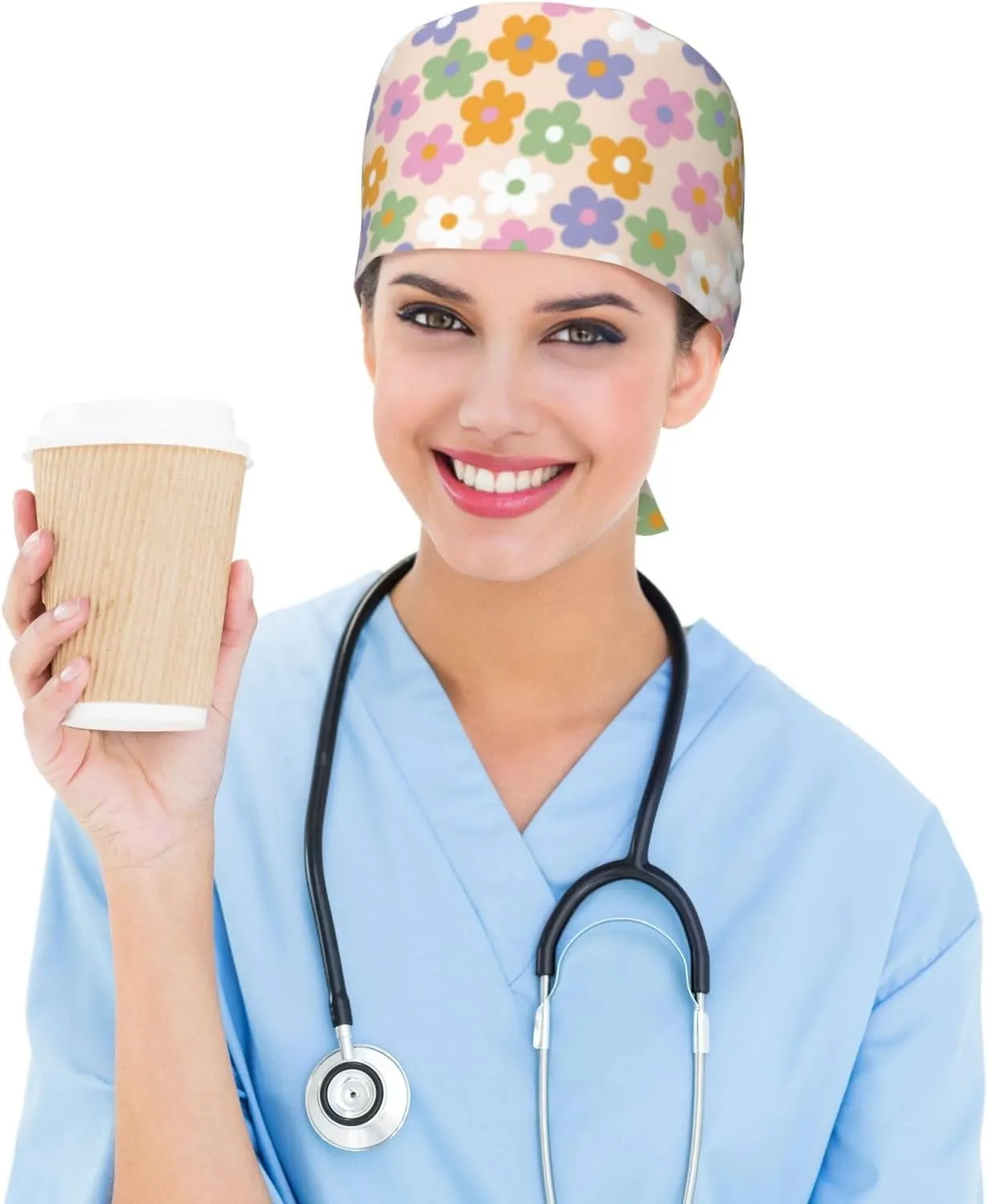 Adjustable Working Cap Scrub Cap with Sweatband, Scrub Caps for Women Men, One Size