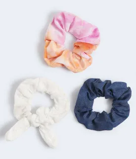 Aeropostale Embroidered Floral Bow Scrunchie 3-Pack
