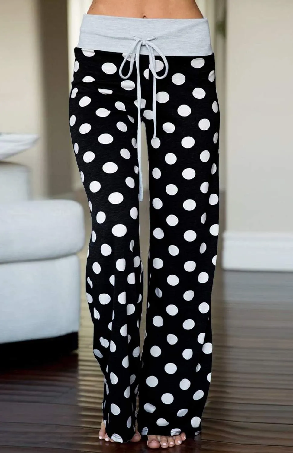 AMiERY Women's Comfy Casual Pajama Pants Floral Print Drawstring Palazzo Lounge Pants Wide Leg