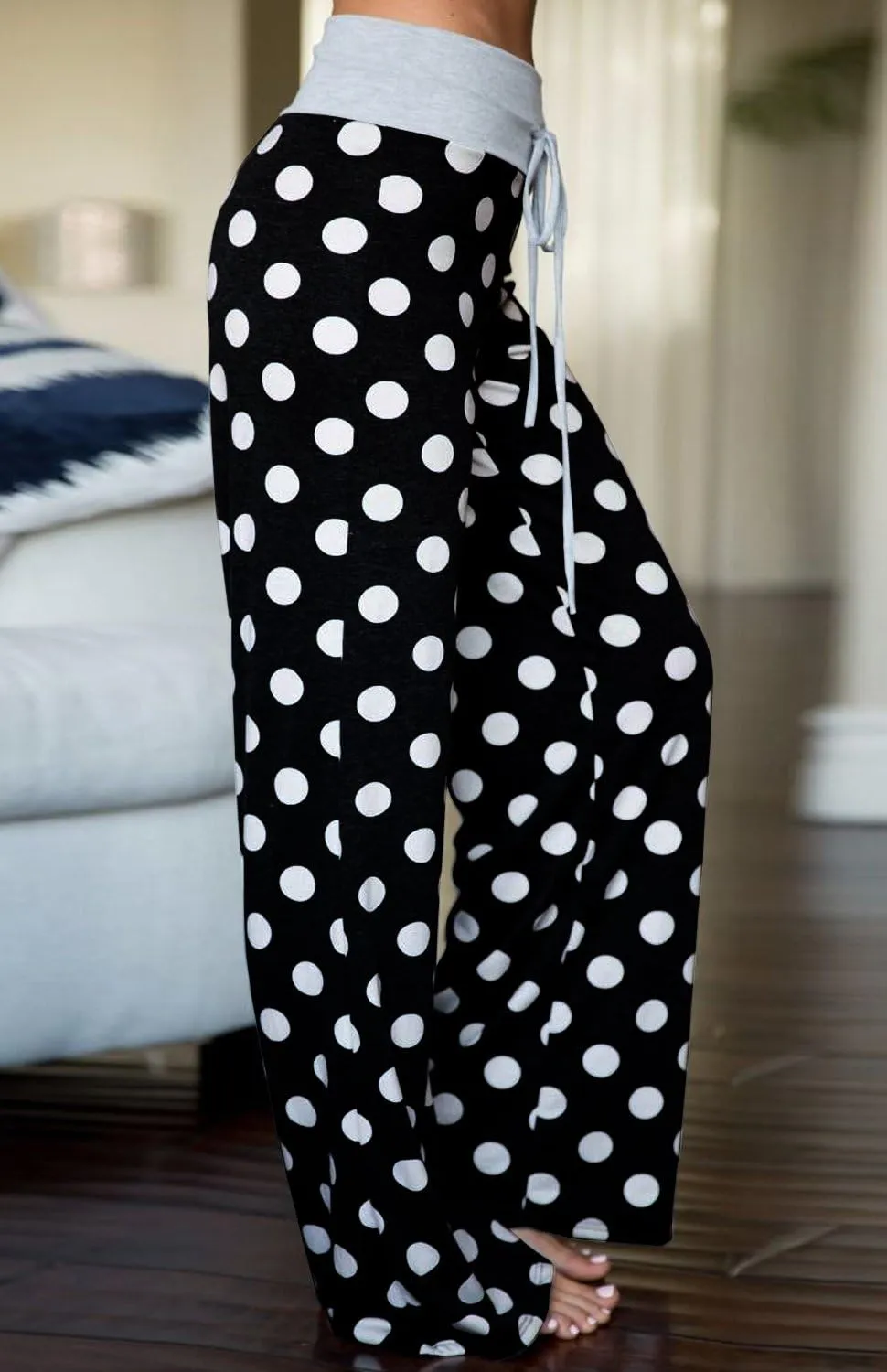 AMiERY Women's Comfy Casual Pajama Pants Floral Print Drawstring Palazzo Lounge Pants Wide Leg