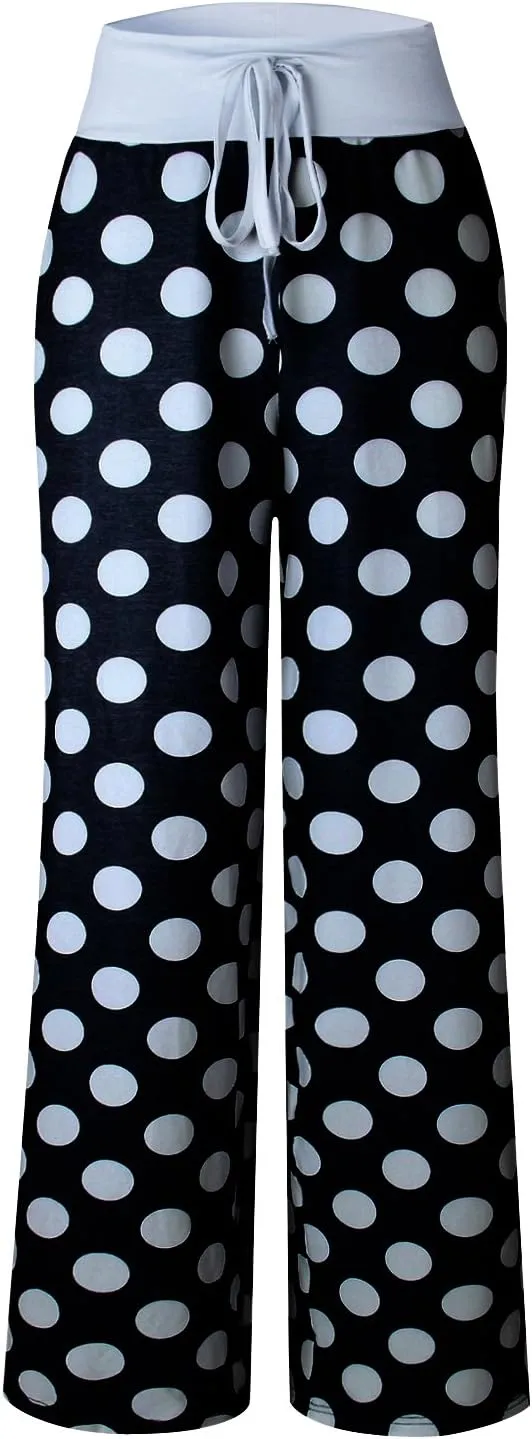 AMiERY Women's Comfy Casual Pajama Pants Floral Print Drawstring Palazzo Lounge Pants Wide Leg