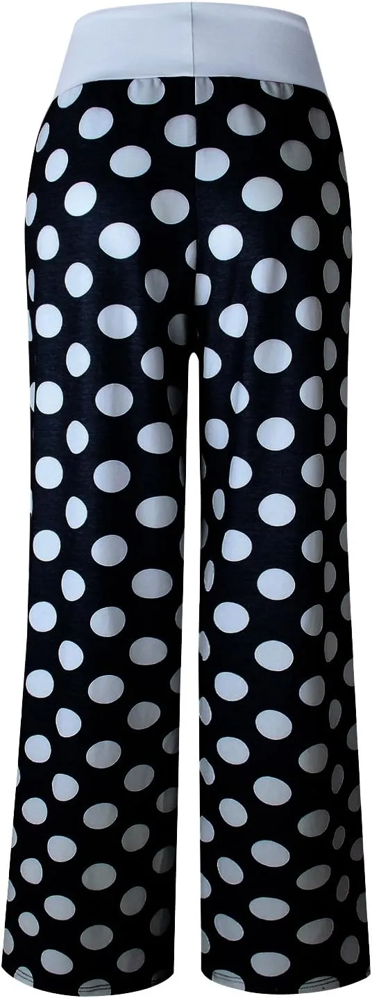 AMiERY Women's Comfy Casual Pajama Pants Floral Print Drawstring Palazzo Lounge Pants Wide Leg