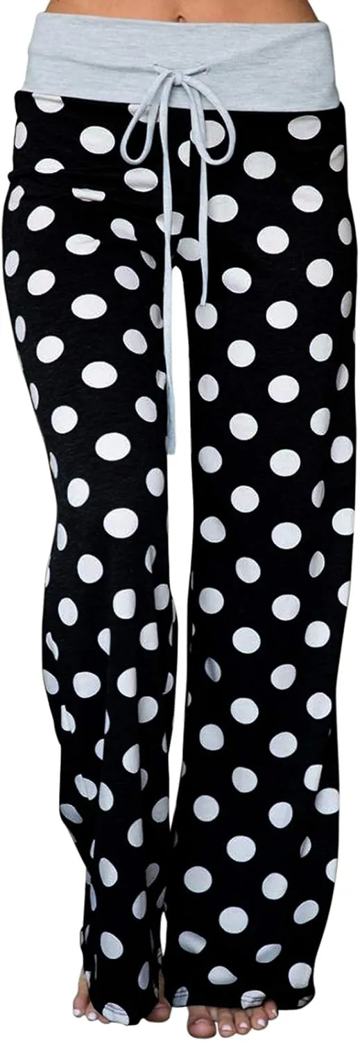 AMiERY Women's Comfy Casual Pajama Pants Floral Print Drawstring Palazzo Lounge Pants Wide Leg