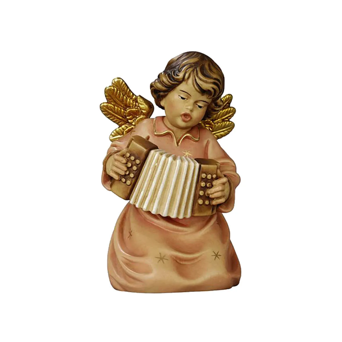 Angel with Accordion - Hand Carved Wooden Angel Figurine