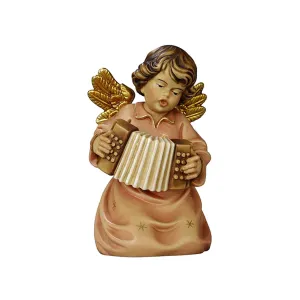 Angel with Accordion - Hand Carved Wooden Angel Figurine