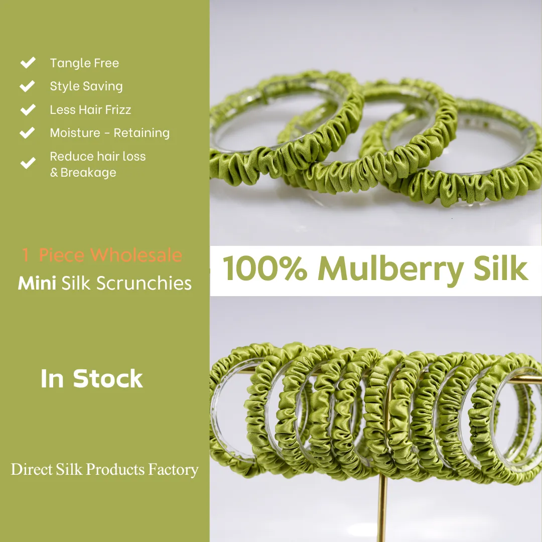 Autumn Green silk scrunchies mini