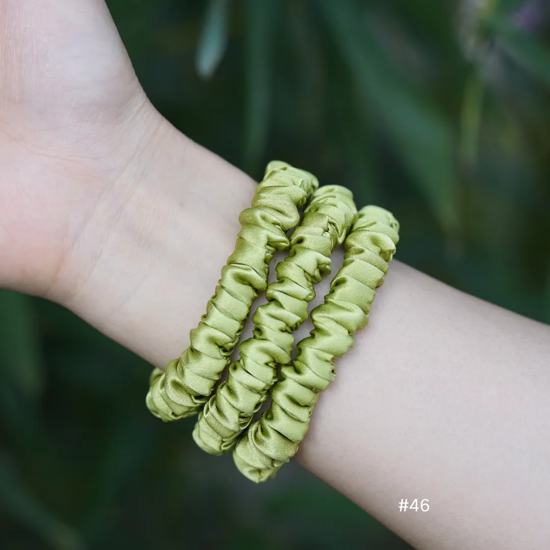 Autumn Green silk scrunchies mini