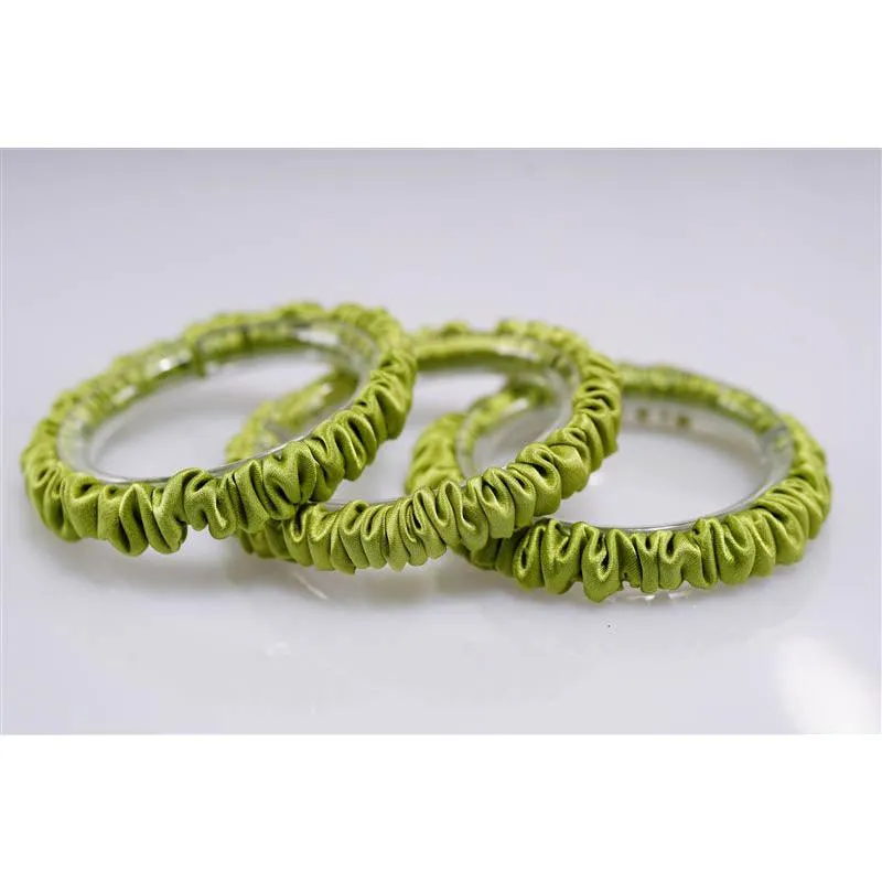 Autumn Green silk scrunchies mini