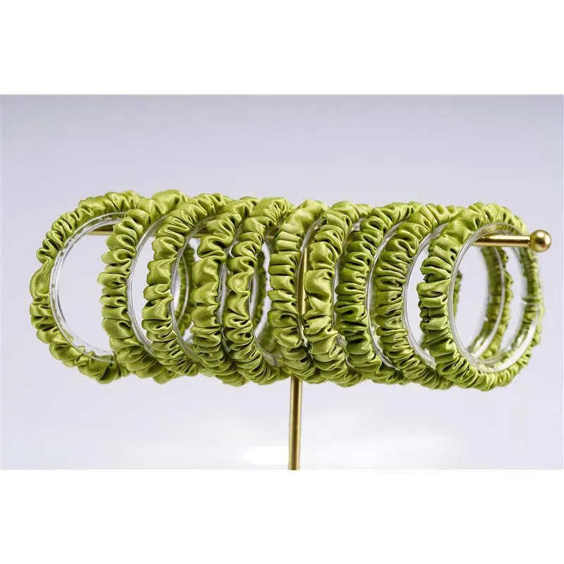 Autumn Green silk scrunchies mini