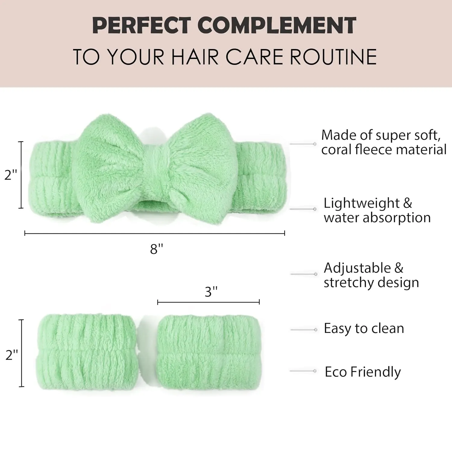 Ayesha Green Spa Headband and Wristband Set for Skincare Makeup Headband Wrist Cuffs for Washing Face Bubble Skincare Hairband for Women Girls